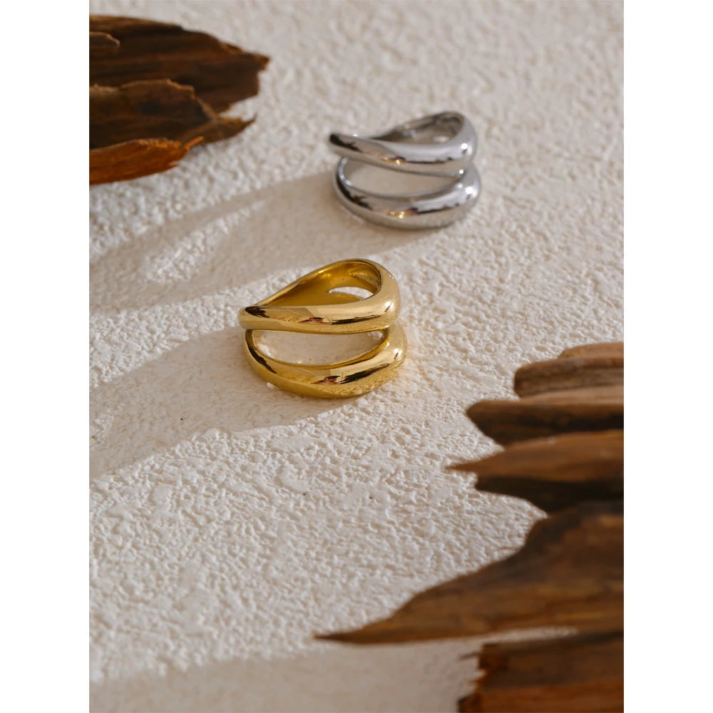 Anel Dupla Onda Banhado em Ouro 18K