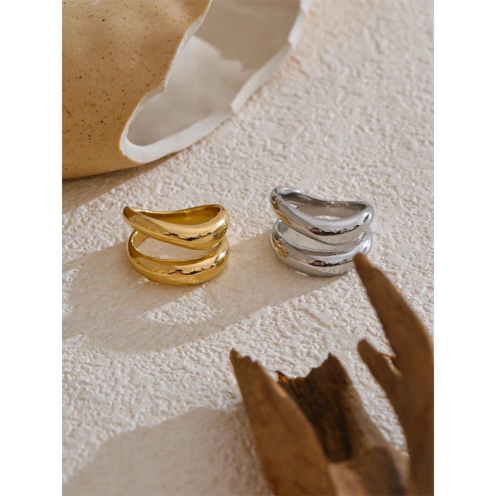 Anel Dupla Onda Banhado em Ouro 18K