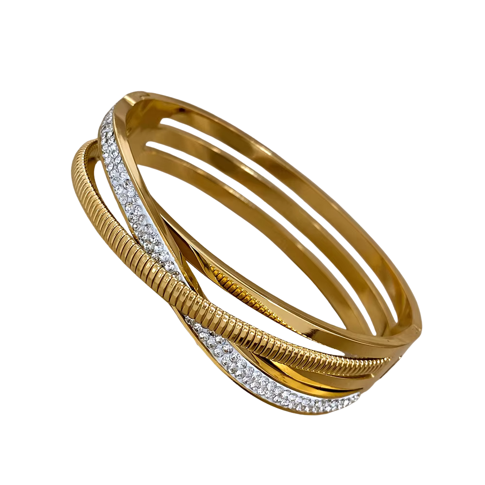 Bracelete Transpassado Zircônias Banhado em Ouro 18K