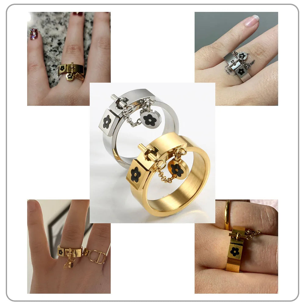 Anel Cadeado Encanto Floral Banhado em Ouro 18K