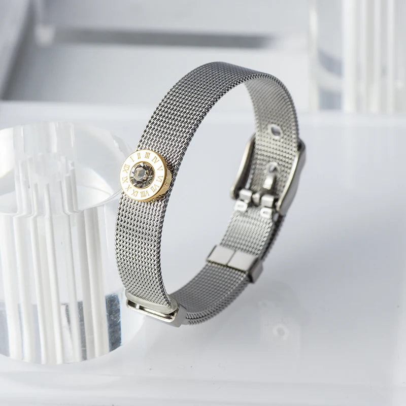 Bracelete Malha Algarismo Romano Banhado em Ouro 18K