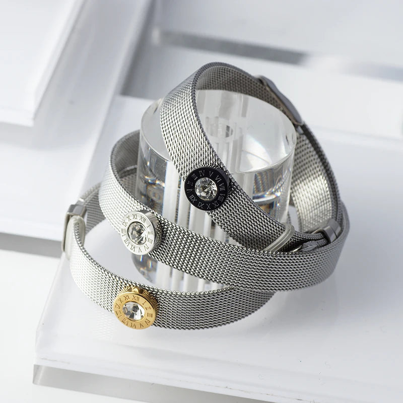 Bracelete Malha Algarismo Romano Banhado em Ouro 18K