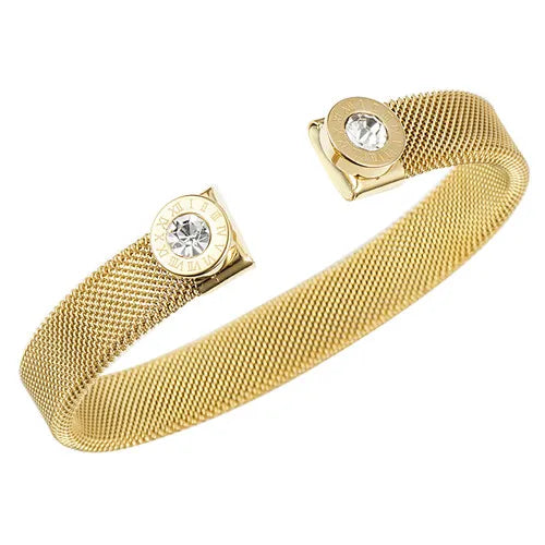 Bracelete Malha Algarismo Romano Banhado em Ouro 18K