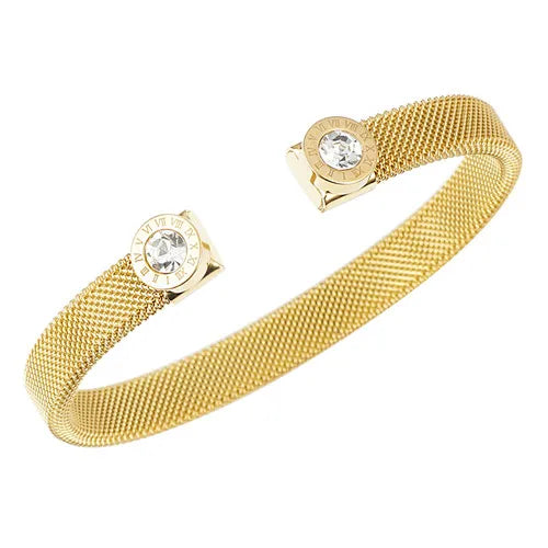 Bracelete Malha Algarismo Romano Banhado em Ouro 18K