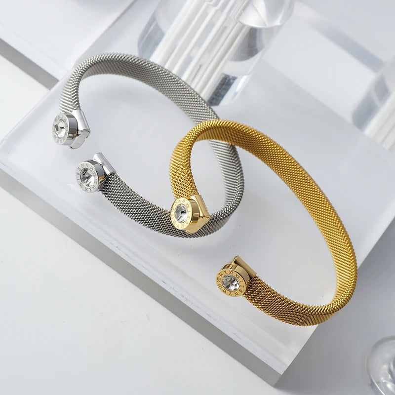 Bracelete Malha Algarismo Romano Banhado em Ouro 18K