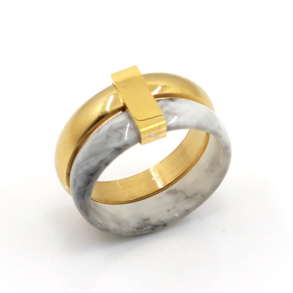 Anel Duo Mármore Banhado em Ouro 18K