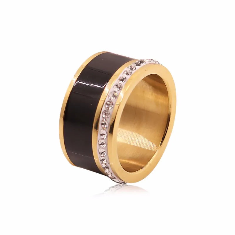 Anel Black White Banhado em Ouro 18K