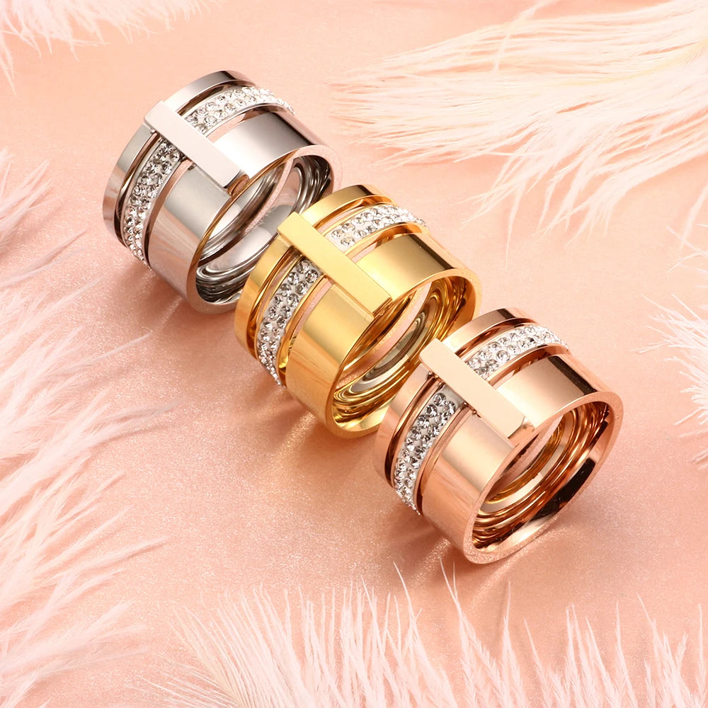 Anel Brilhante Aro Triplo Banhado em Ouro 18K