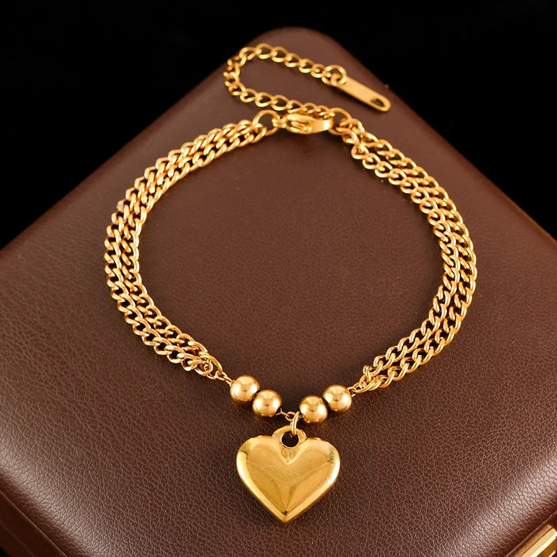 Conjunto Colar e Pulseira Coração Banhado em Ouro 18K