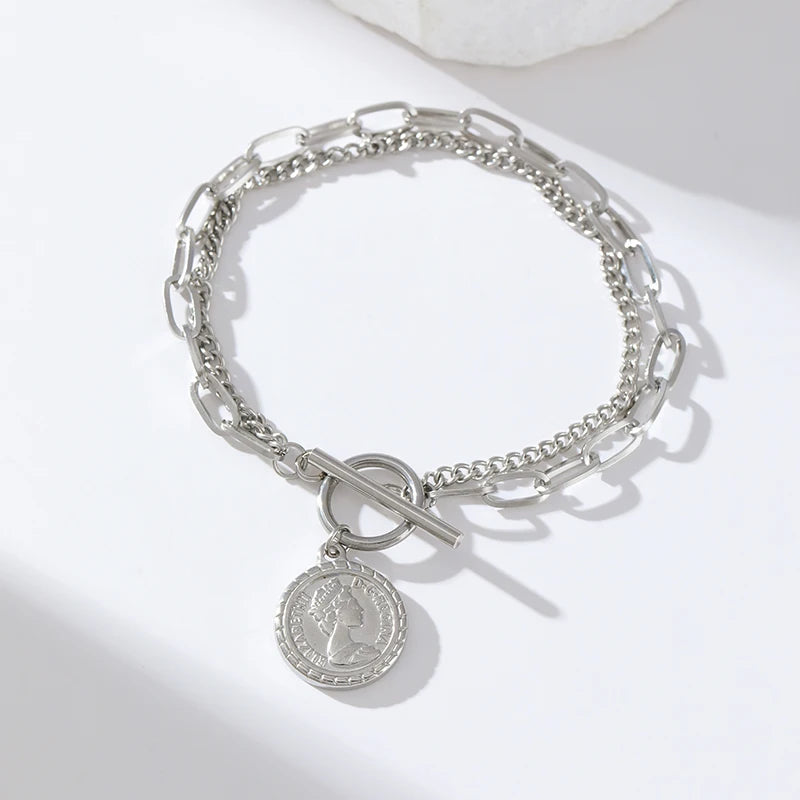 Conjunto Colar e Pulseira Medalha Banhado em Ouro 18K