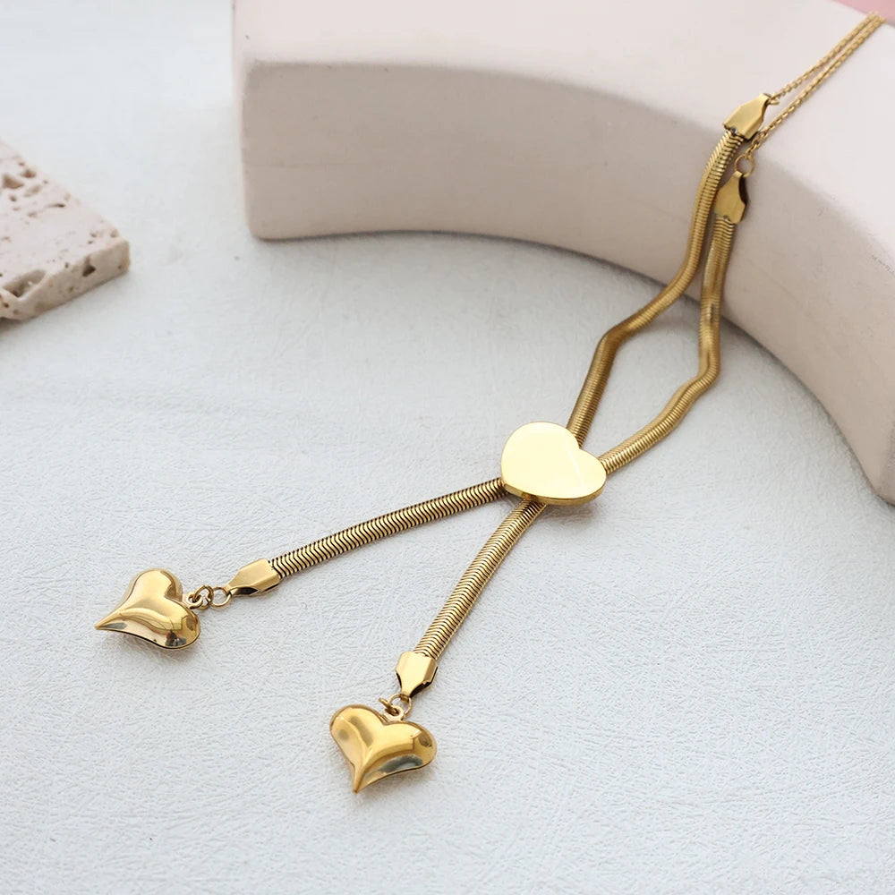 Colar 2 Corações Banhado em Ouro 18K