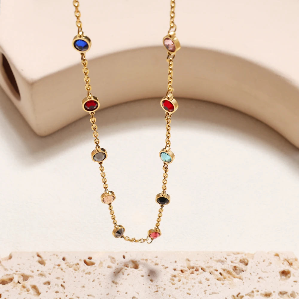 Colar Elegance Colorido Banhado em Ouro 18K