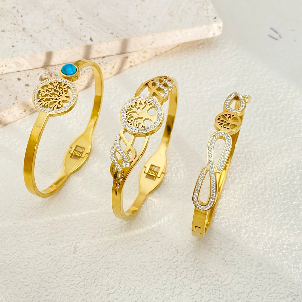 Bracelete Árvore Pedra Azul Banhado em Ouro 18K