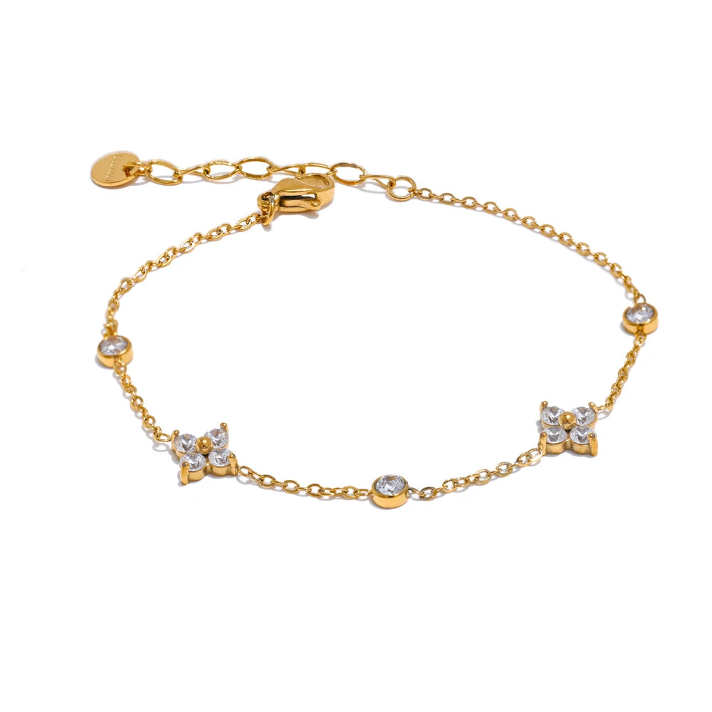 Pulseira Flor Minimalista Banhado em Ouro 18K