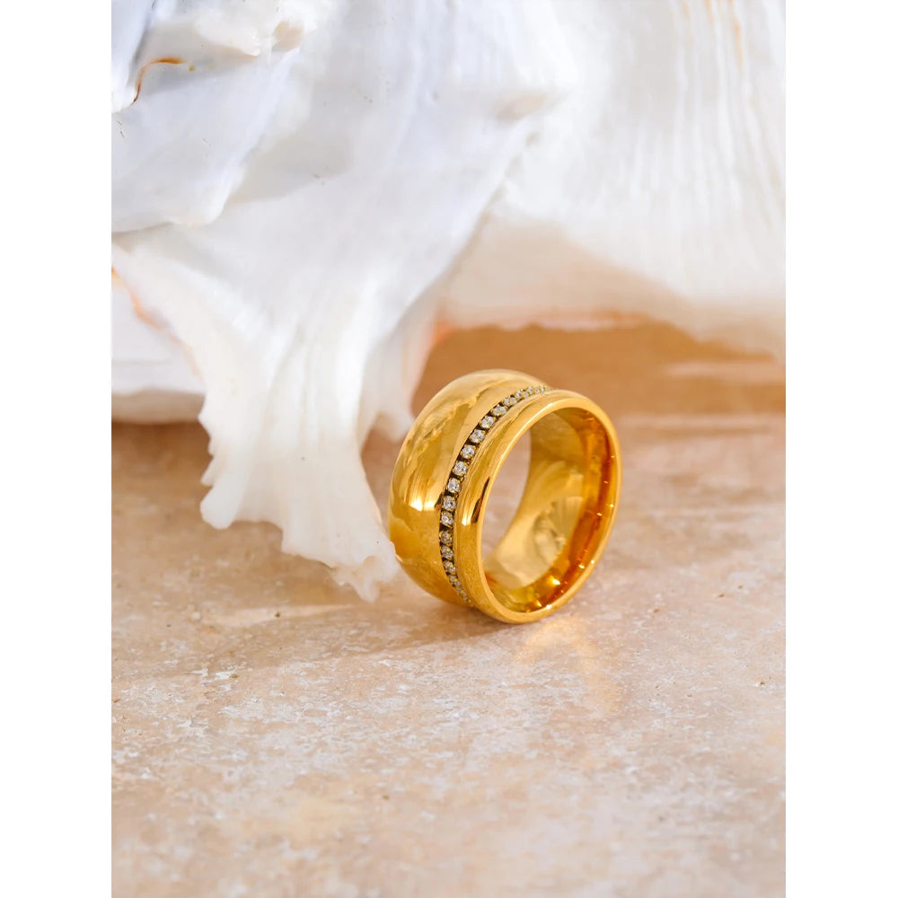 Anel Aliança Robusto Zircônia Banhado em Ouro 18K