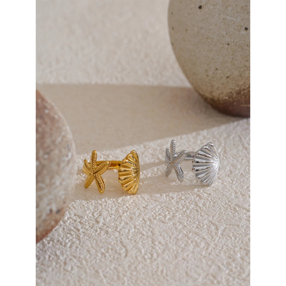 Anel Regulável Oceano Banhado em Ouro 18K