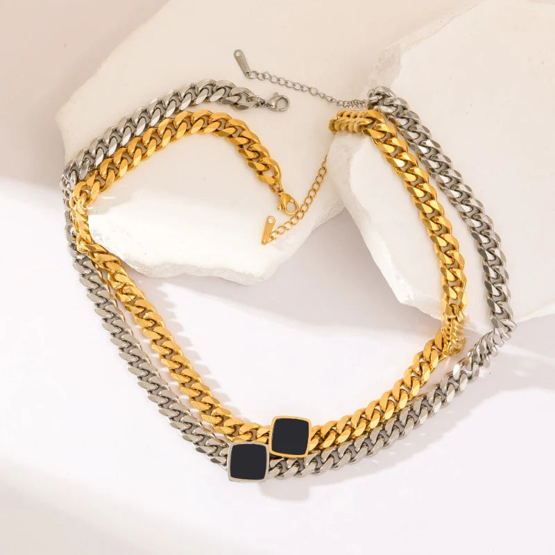 Colar Ônix Banhado em Ouro 18K