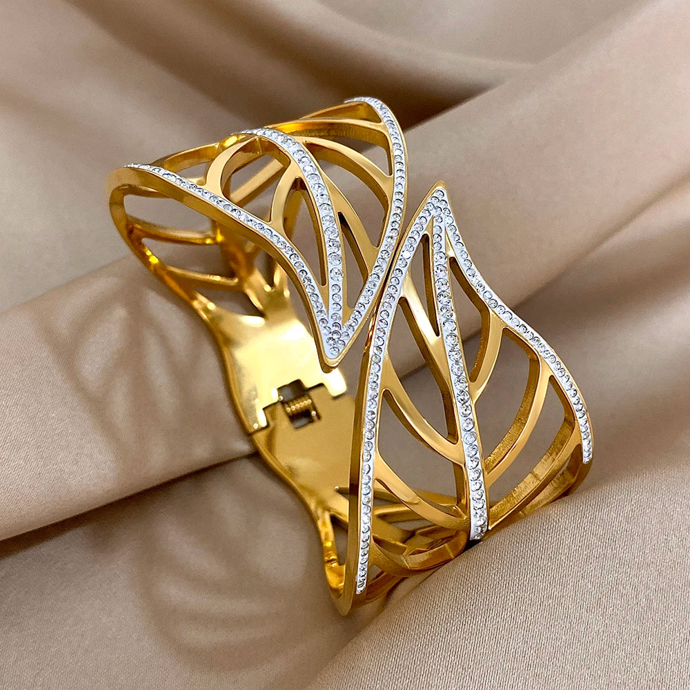 Bracelete Folhas Zircônias Banhado em Ouro 18K