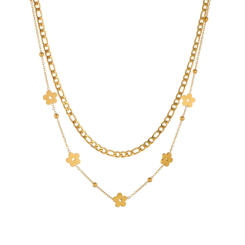 Colar Duplo Flor Banhado em Ouro 18K