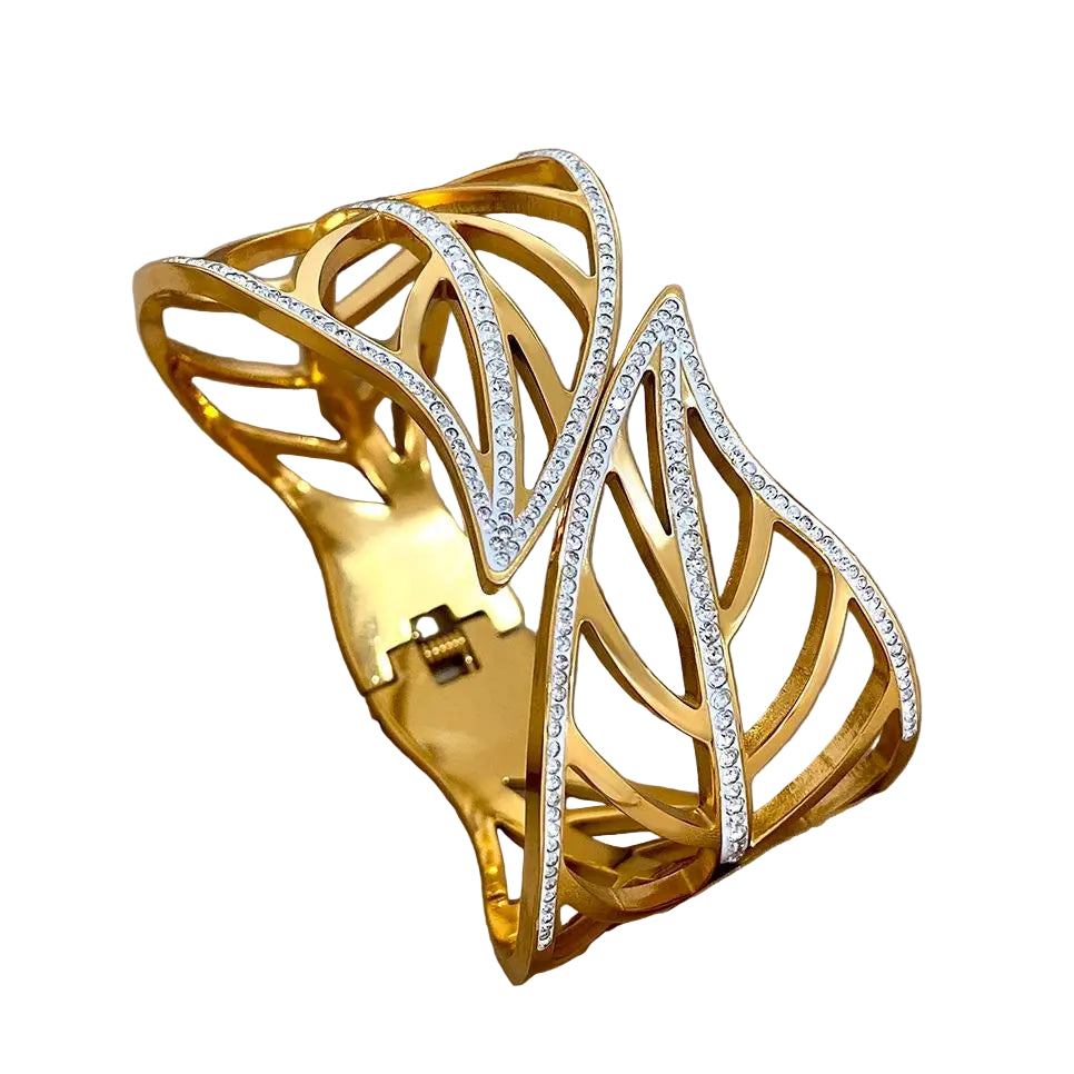 Bracelete Folhas Zircônias Banhado em Ouro 18K