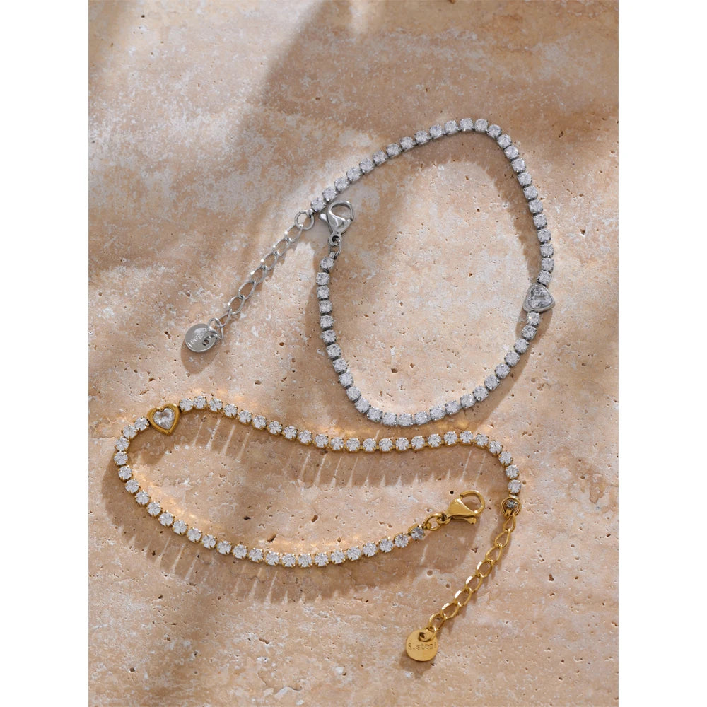 Pulseira Cubic Zirconia Heart Banhado em Ouro 18K