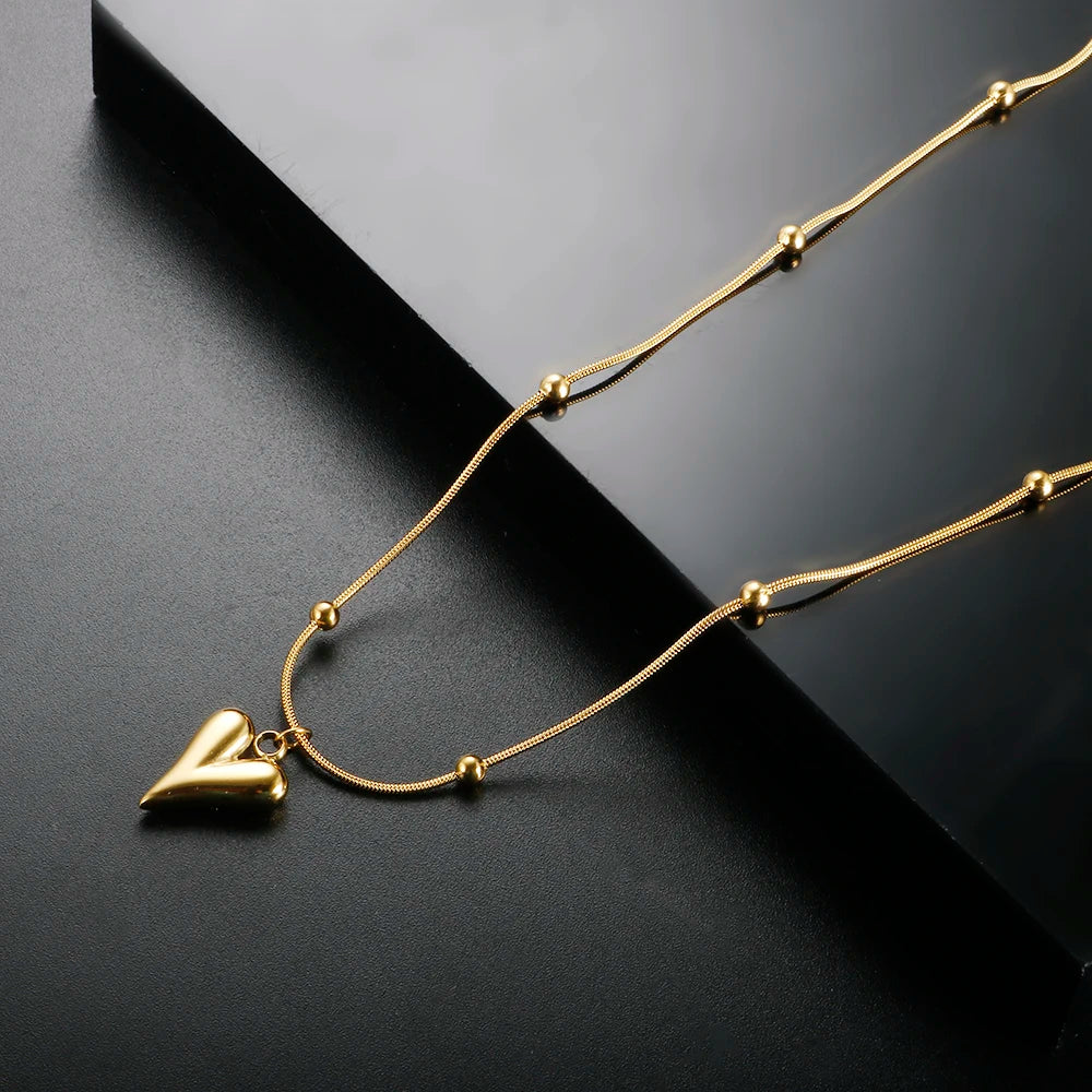 Colar Bolinhas e Coração Banhado em Ouro 18K