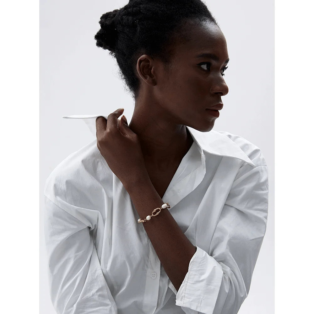 Pulseira Elos com Pérolas Banhado em Ouro 18K