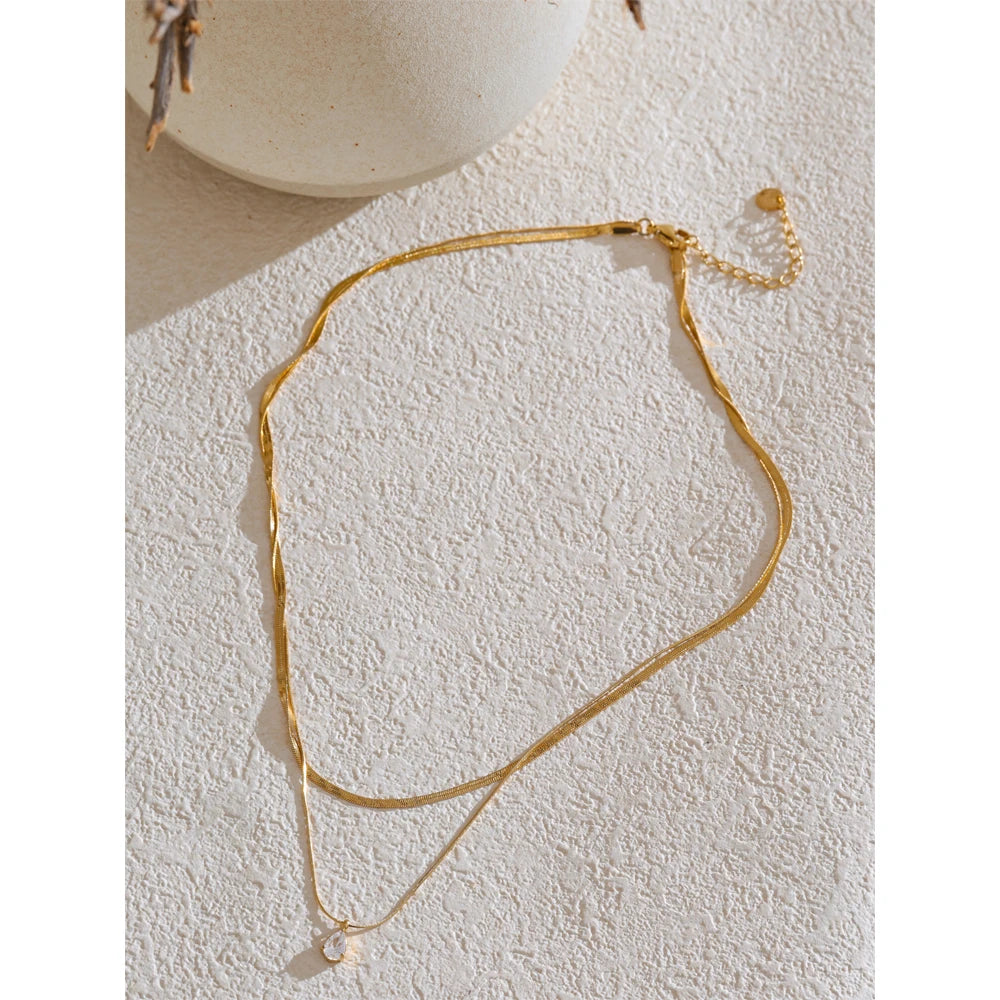 Colar Duplo Gota de Luz Banhado em Ouro 18K