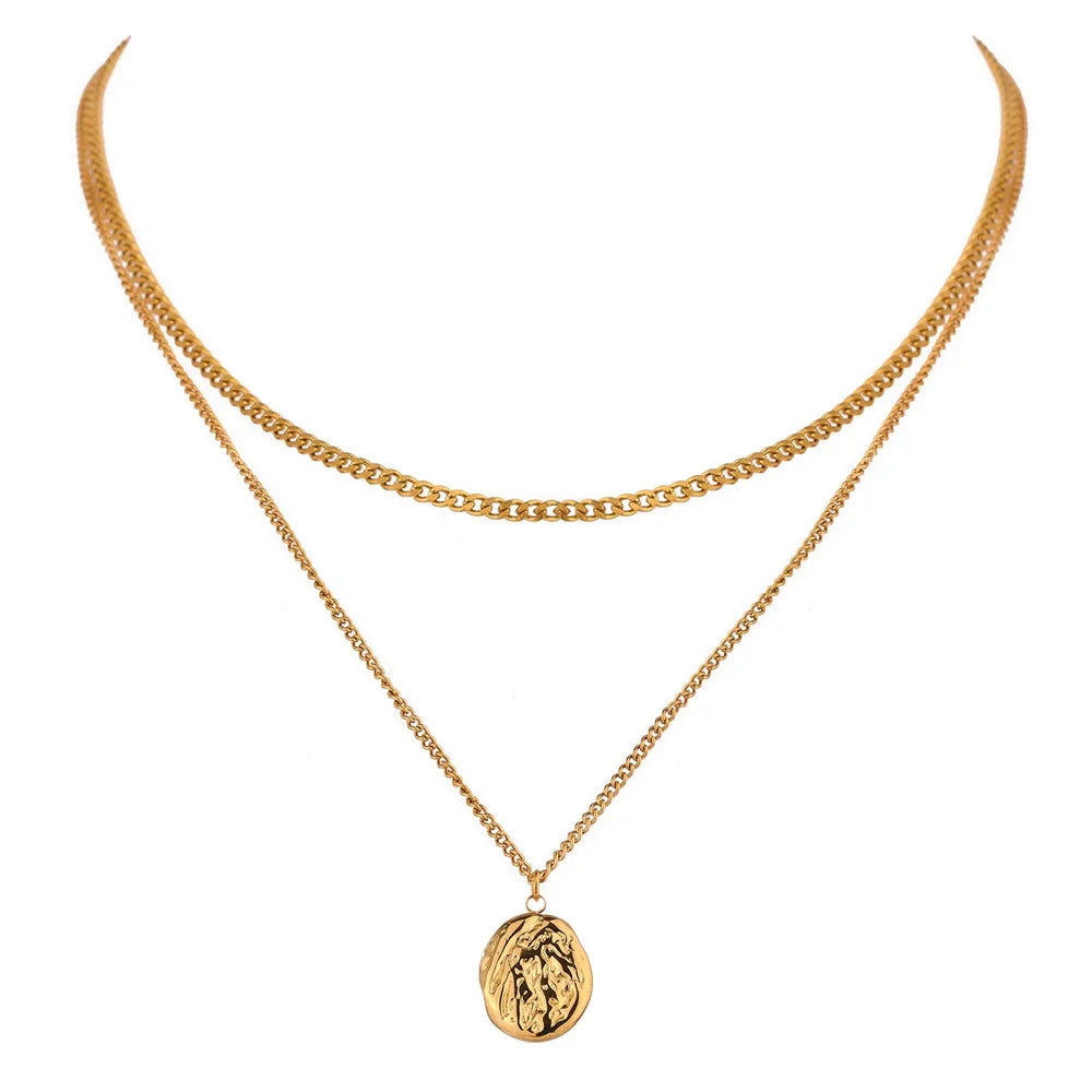 Colar Duplo Medalha Banhado em Ouro 18K