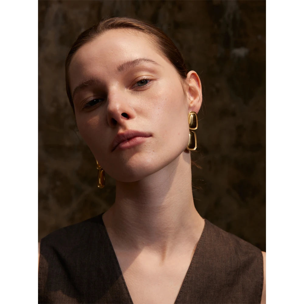 Brinco Rectangle Banhado em Ouro 18K