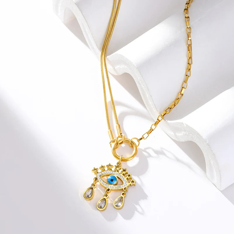 Colar Pingente Olho Grego Banhado em Ouro 18K