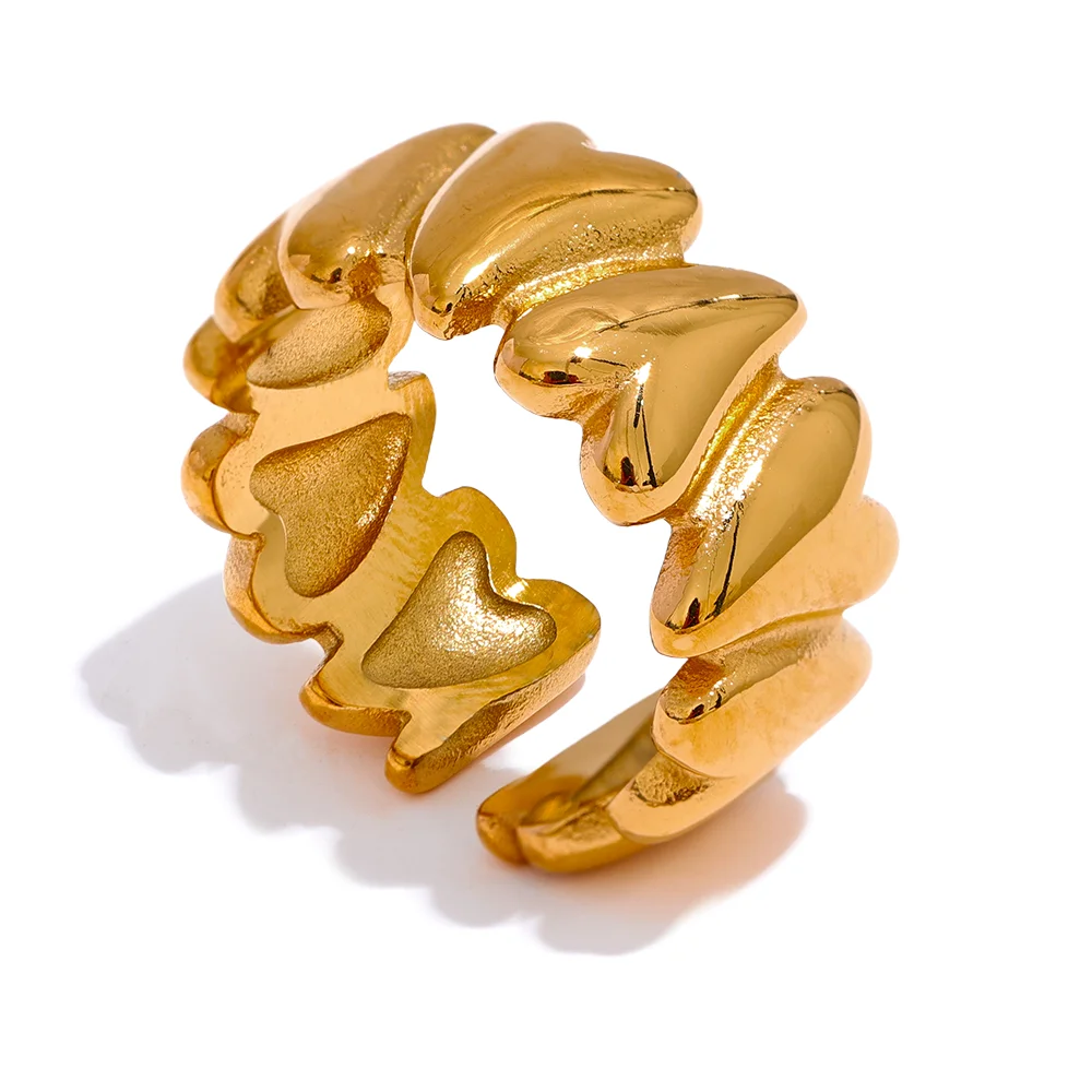 Anel Regulável Corações Banhado em Ouro 18K