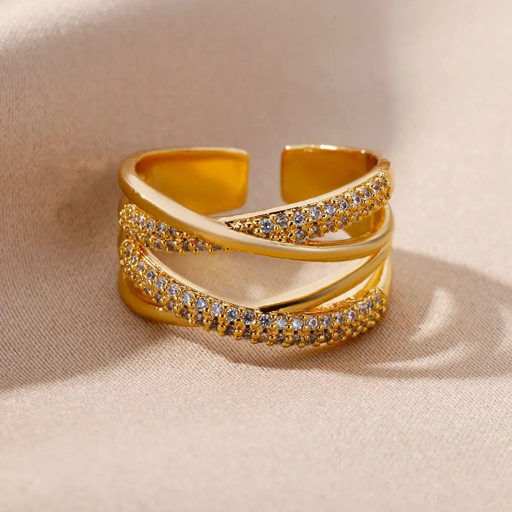 Anel Regulável Magie Zircônia Banhado em Ouro 18K