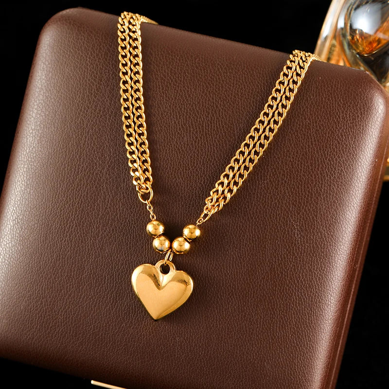 Conjunto Colar e Pulseira Coração Banhado em Ouro 18K