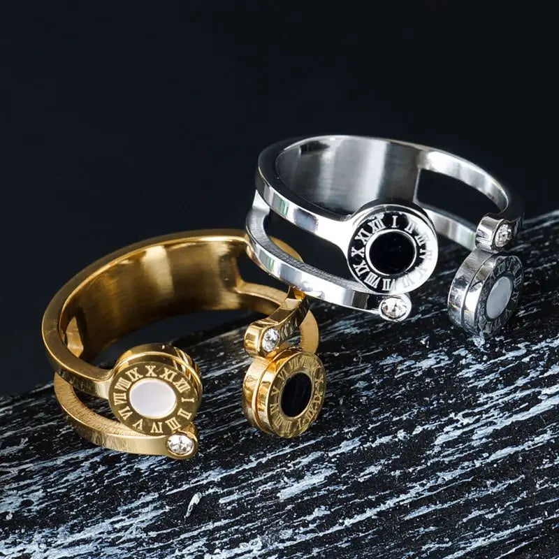 Anel Duplo Algarismo Romano Banhado em Ouro 18K