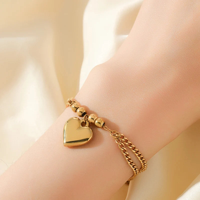 Conjunto Colar e Pulseira Coração Banhado em Ouro 18K