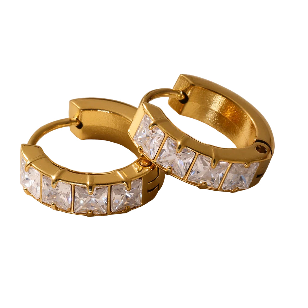 Brinco Argola Pedra Cubica Banhado em Ouro 18K