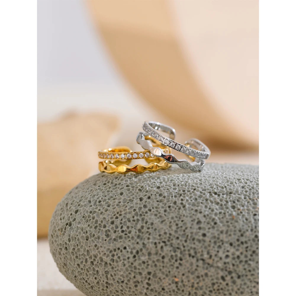 Anel Duplo Regulável Banhado em Ouro 18K