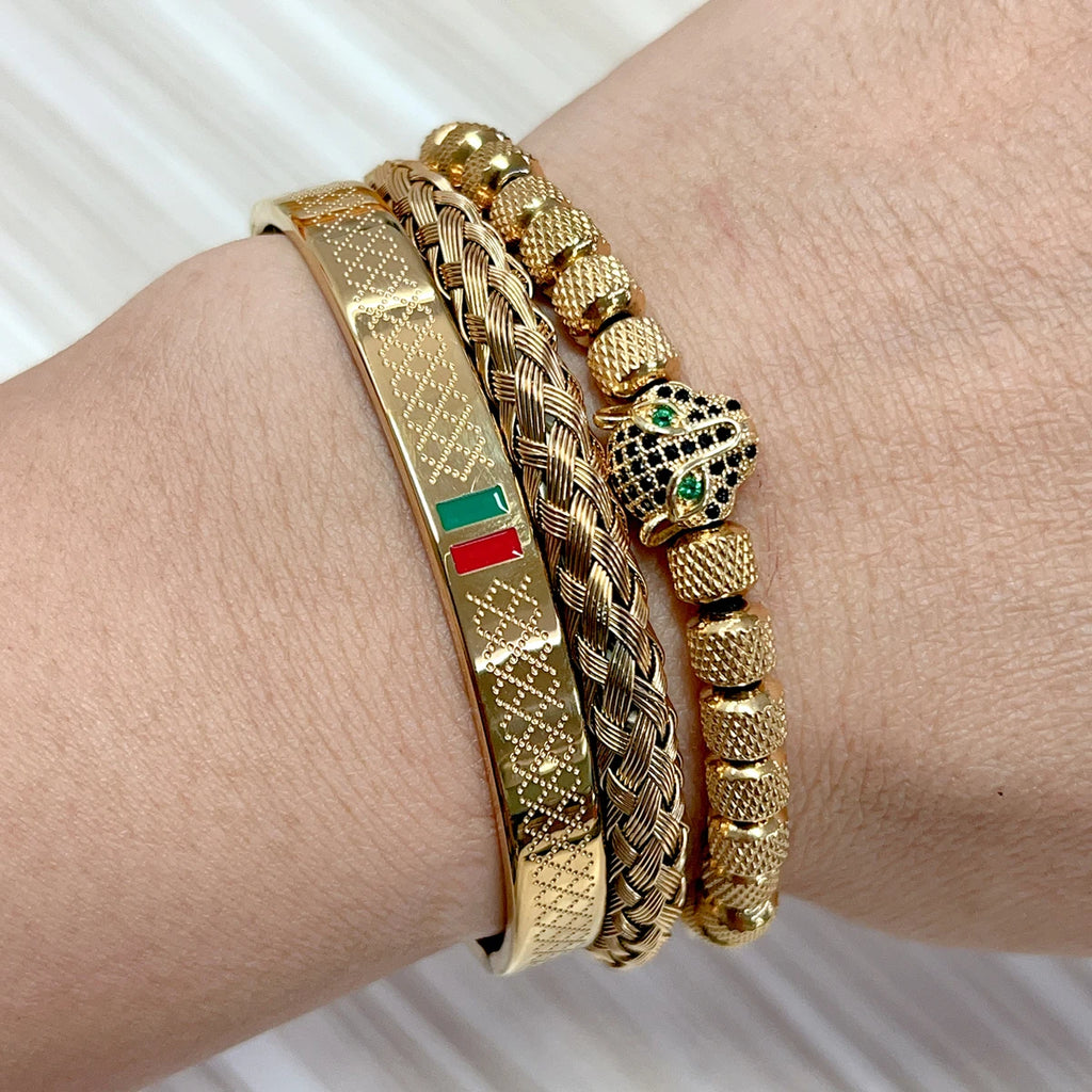 Kit 3 Pulseiras Panther Masculina Banhado em Ouro 18K