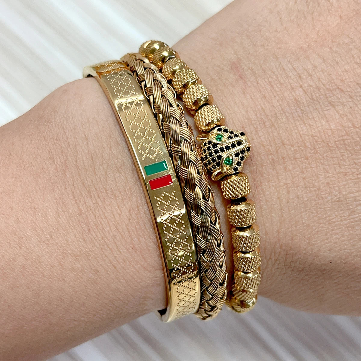 Kit 3 Pulseiras Panther Masculina Banhado em Ouro 18K