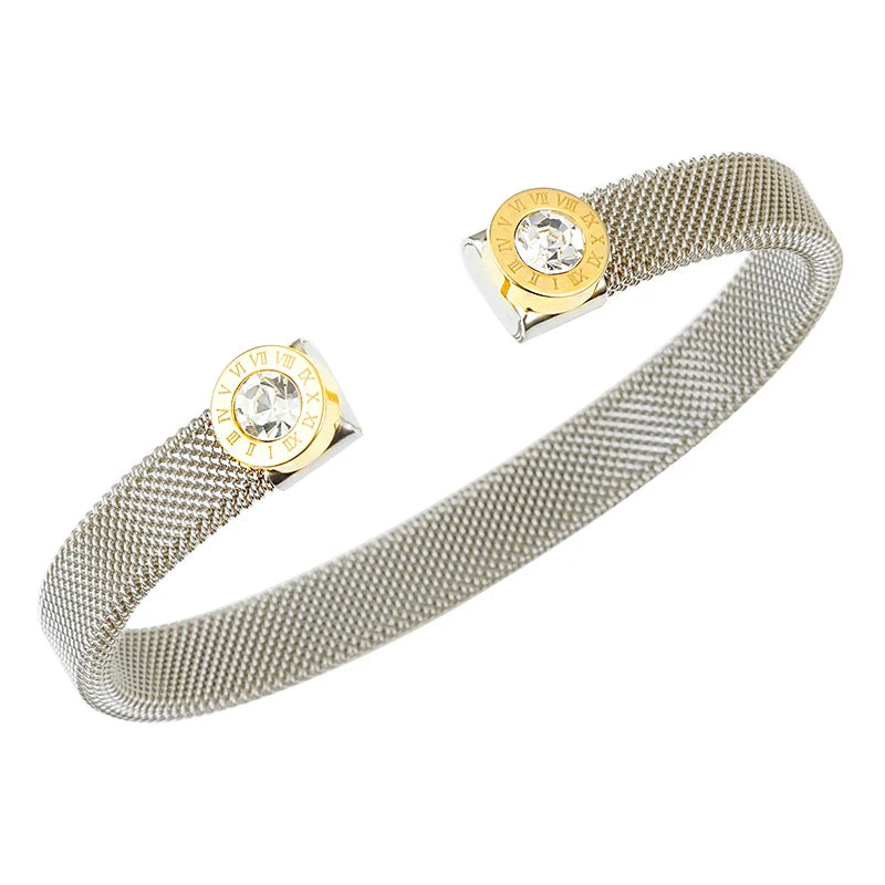 Bracelete Malha Algarismo Romano Banhado em Ouro 18K