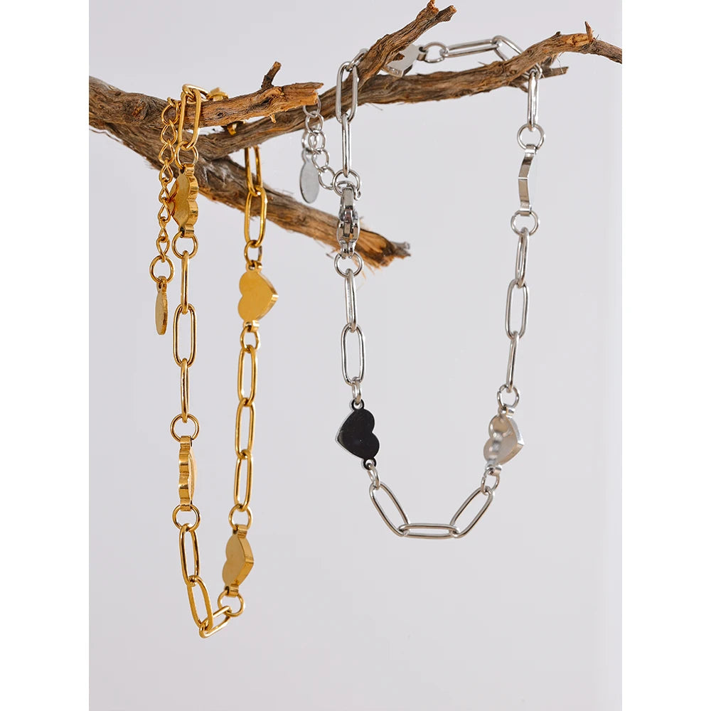 Pulseira Elos e Coração Banhado em Ouro 18K