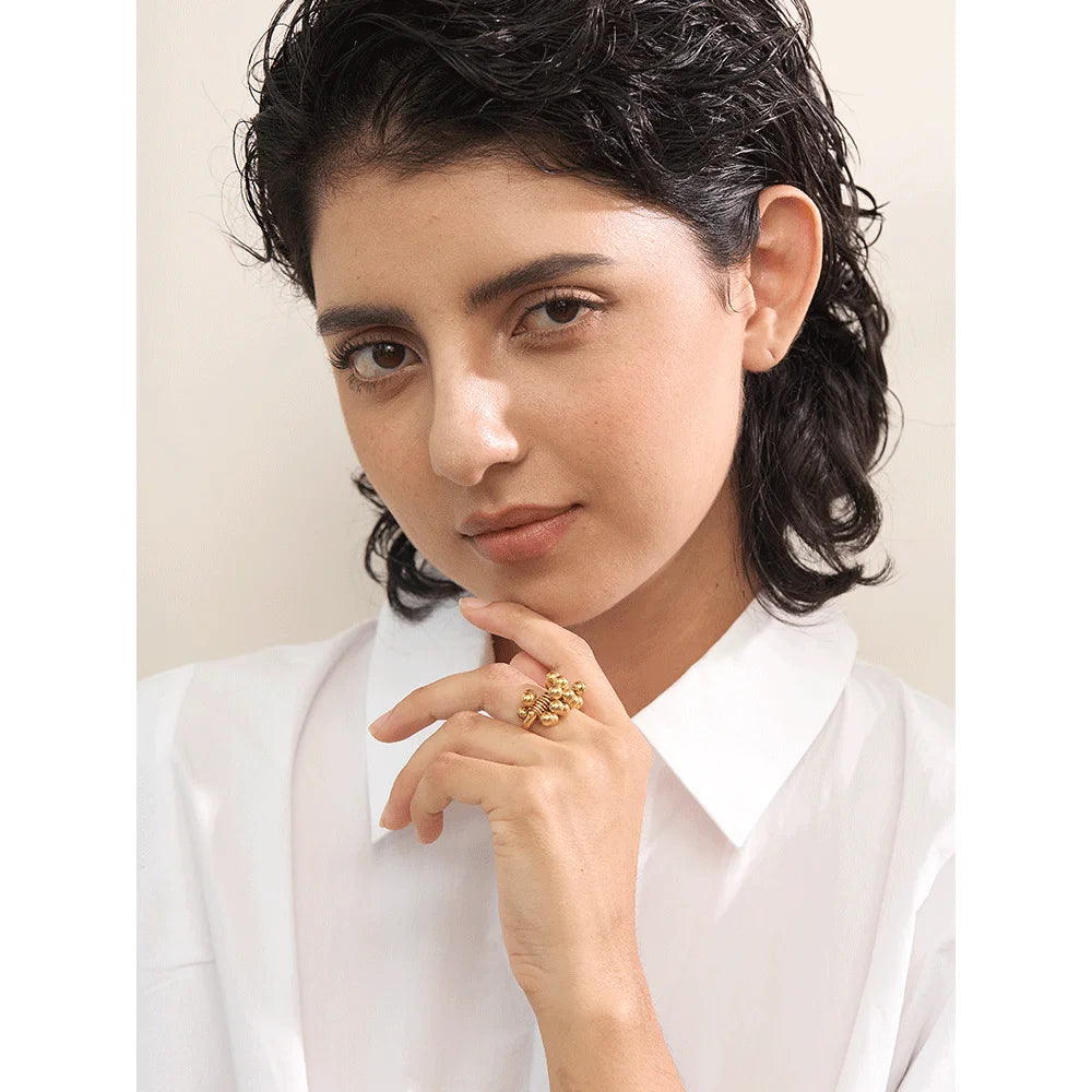 Anel Esferas Banhado em Ouro 18K