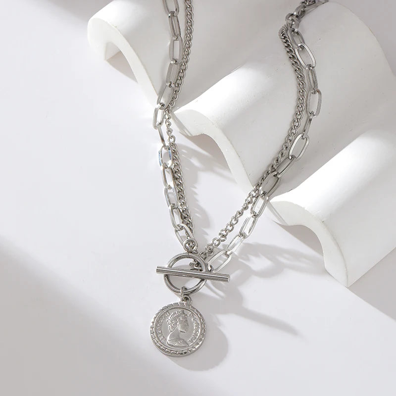 Conjunto Colar e Pulseira Medalha Banhado em Ouro 18K