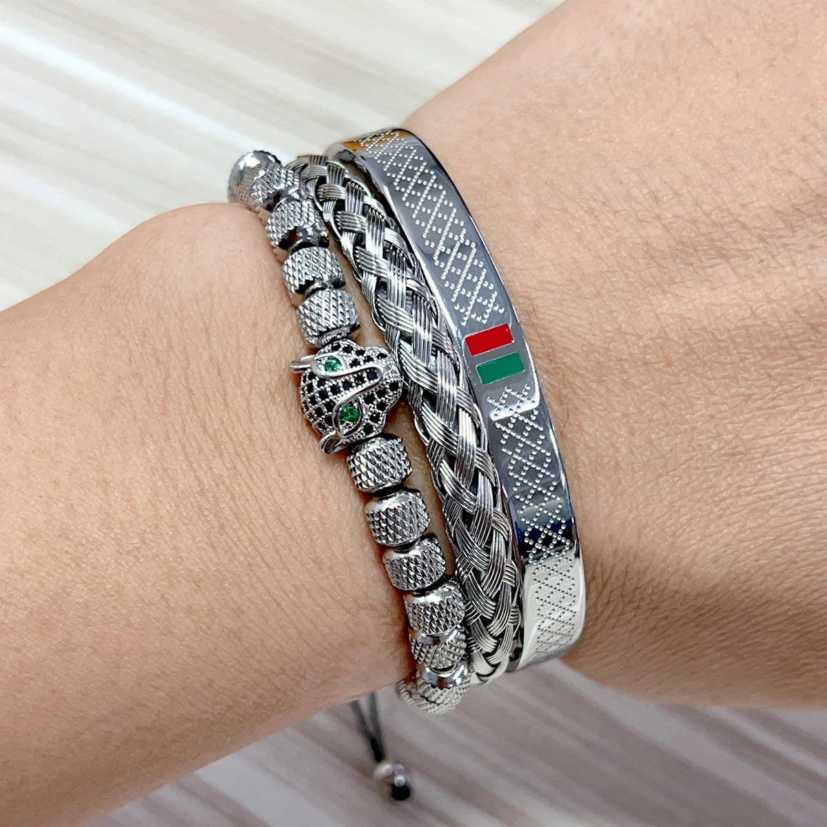 Kit 3 Pulseiras Panther Masculina Banhado em Ouro 18K