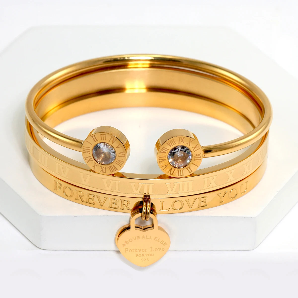 Kit 3 Braceletes Coração Banhado em Ouro 18K