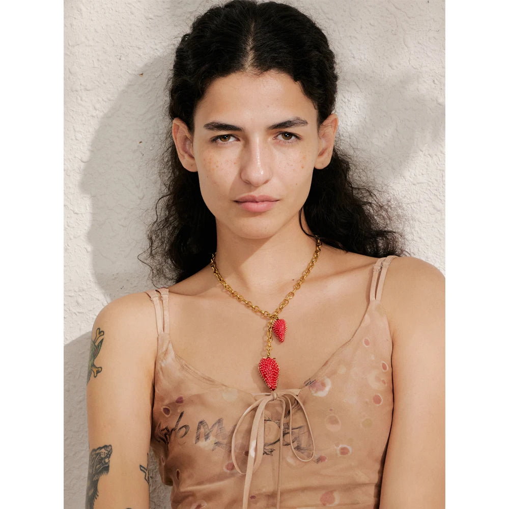 Colar Morangos Banhado em Ouro 18K