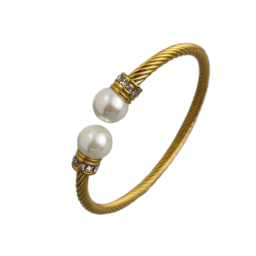 Bracelete Torcido com Pérolas Banhado em Ouro 18K