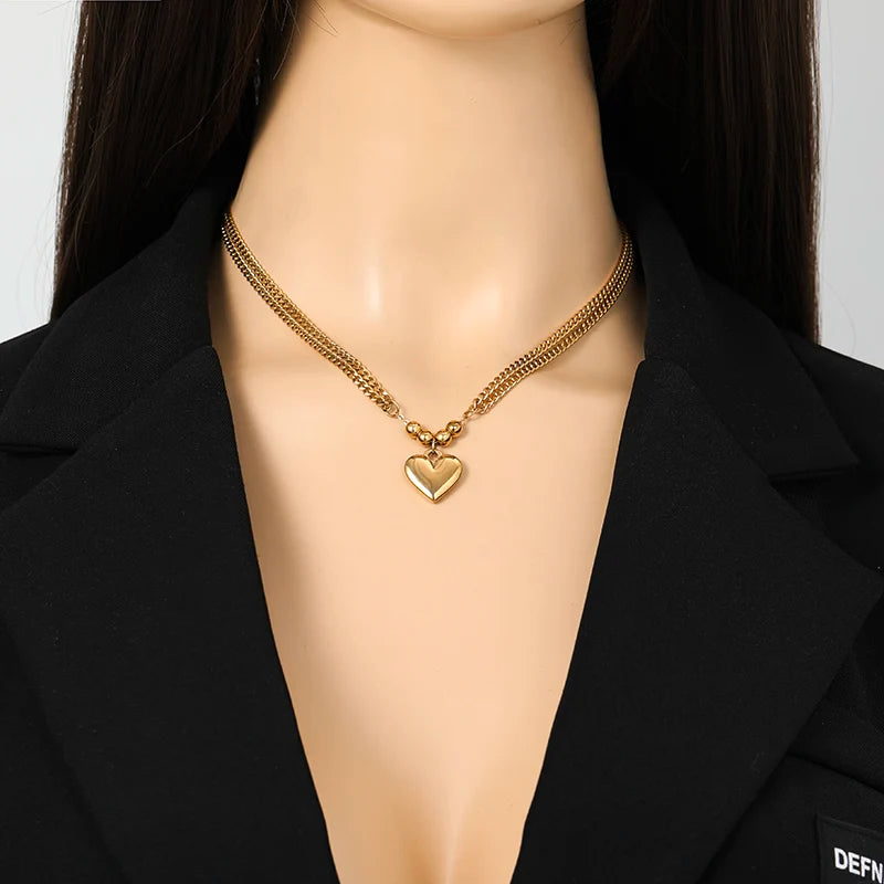 Conjunto Colar e Pulseira Coração Banhado em Ouro 18K