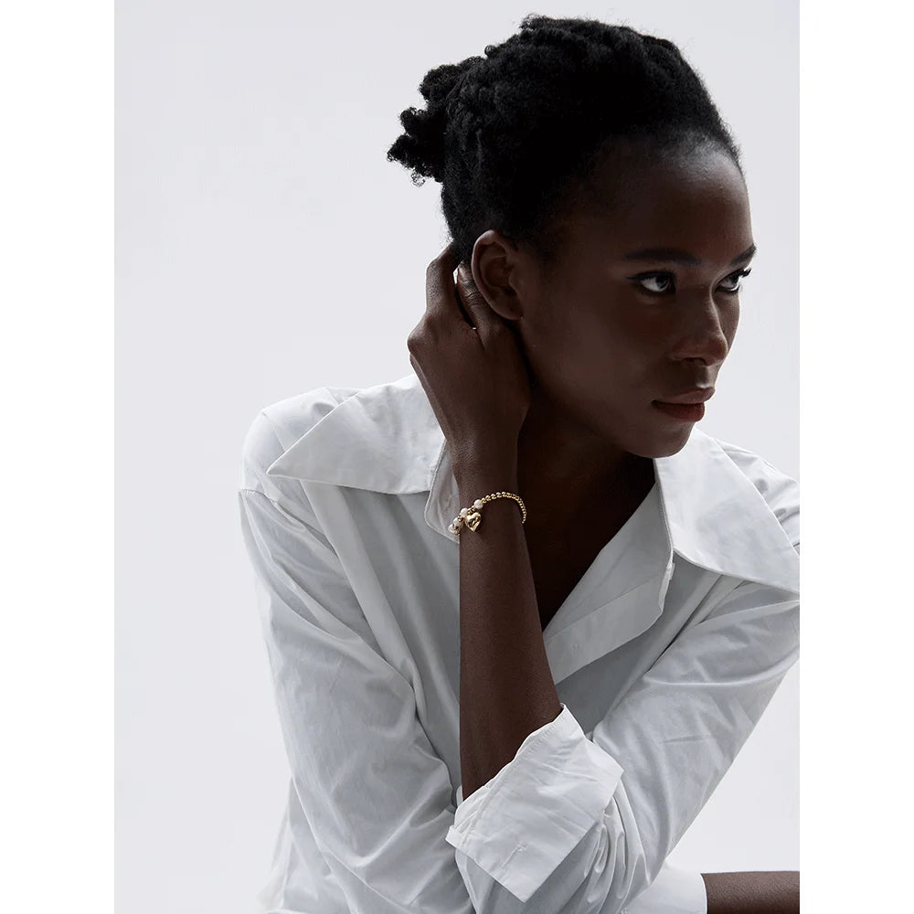 Pulseira Bolinhas e Coração Banhado em Ouro 18K